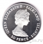 Фолклендские острова 50 пенсов 1980 80 лет Королеве-Матери