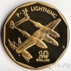 Маршалловы острова 10 долларов 1991 Самолет P-38