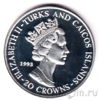 Тёркс и Кайкос 20 крон 1993 40 лет Правления (Виндзор)