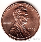 США 1 цент 2009 Домик Линкольна (D)