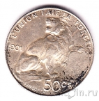 Бельгия 50 сантимов 1901 (DES BELGES)