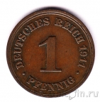 Германская Империя 1 пфенниг 1911 (F)